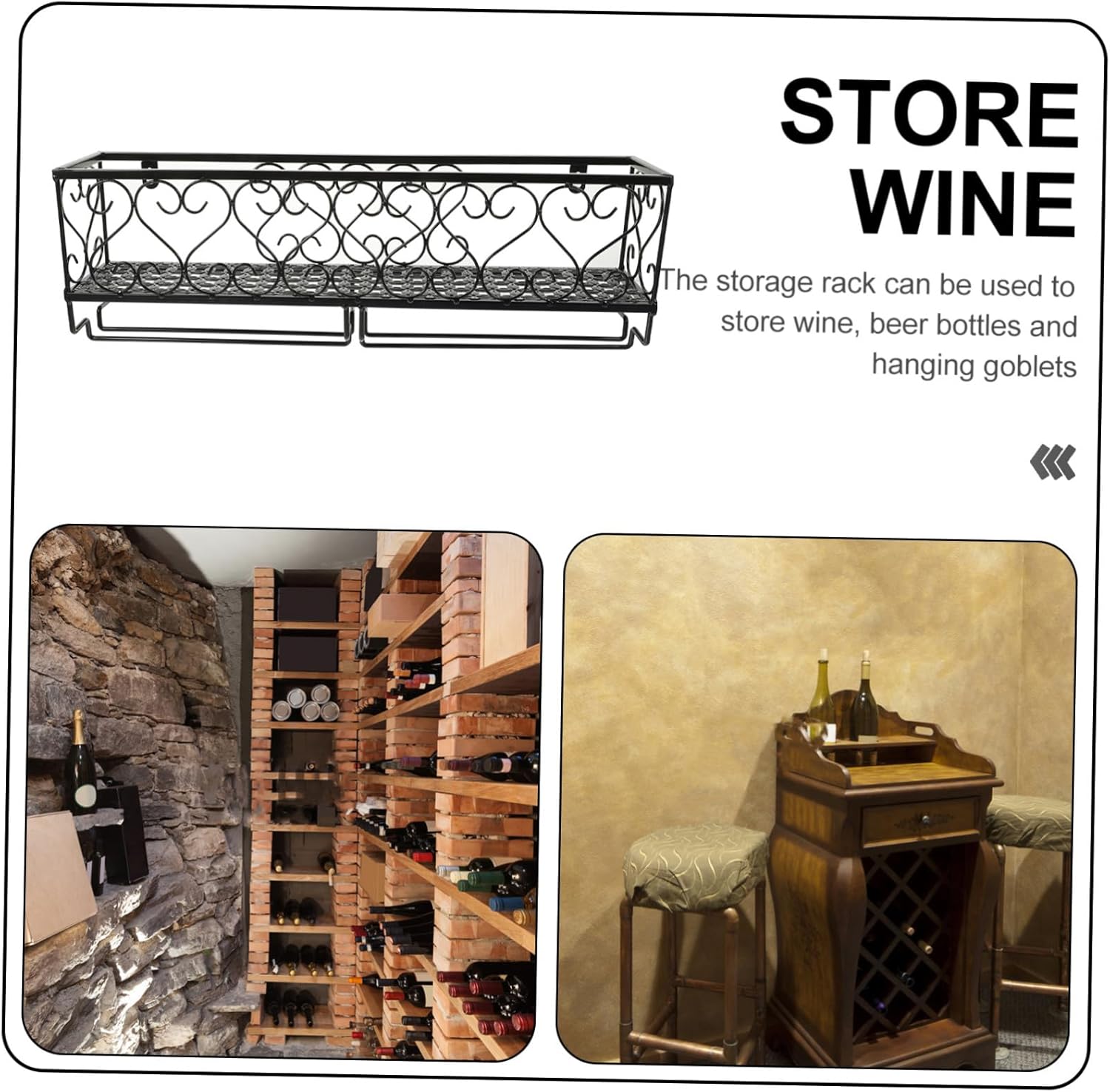 Uonlytech Wall-Mounted Wine Rack Iron Goblet Holder Shelf for Inverted Glasses and Bottles Space-Saving Kitchen Organizer for Home Bar Restaurant Black Storage Display