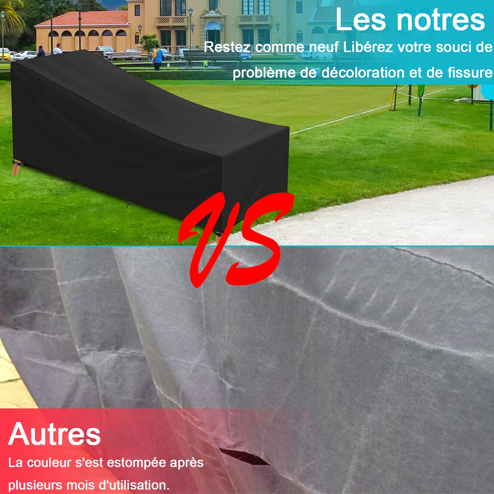 Housse De Protection Pour Chaise Longue Jardin - Tissu Oxford 210D Noir, 200x70x40/75 Cm - 11