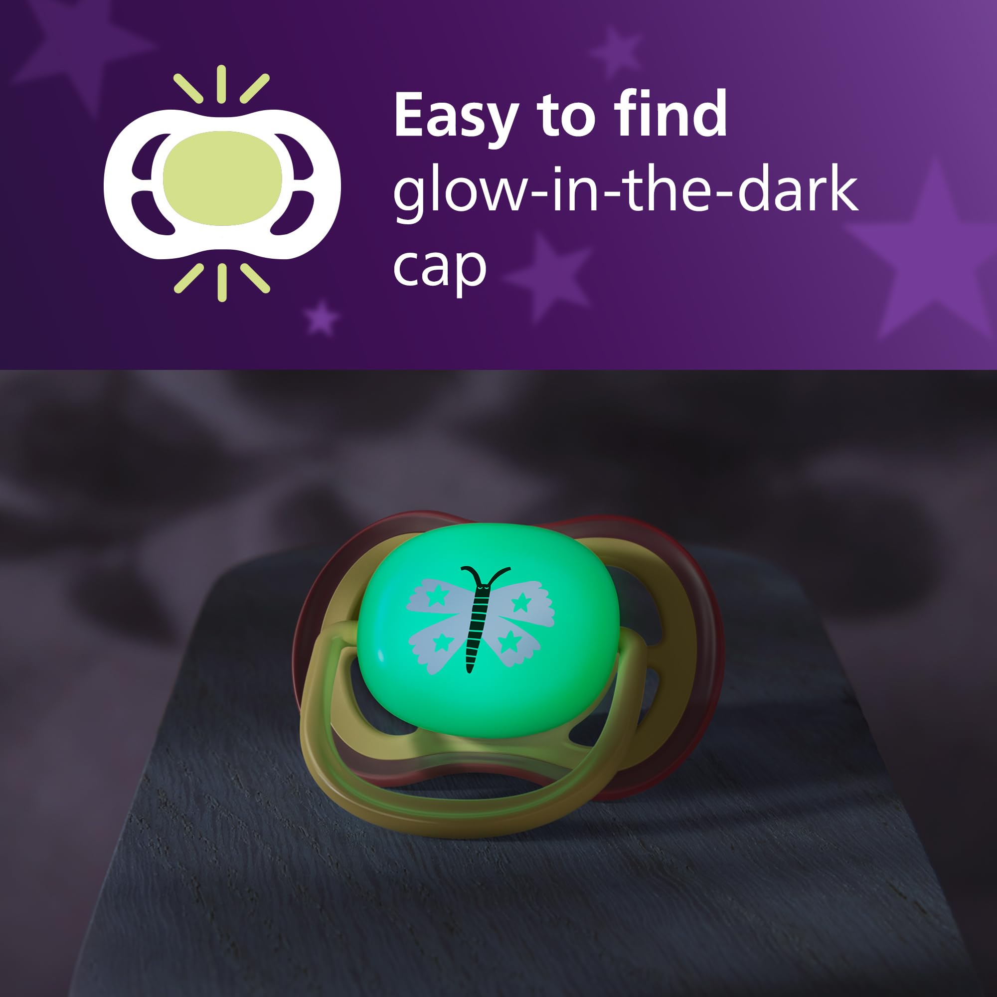 Philips Avent Ultra Air Nighttime Soothers, Orthodontic Design, for Babies 0-6 Months, Glow in The Dark - Image 4
