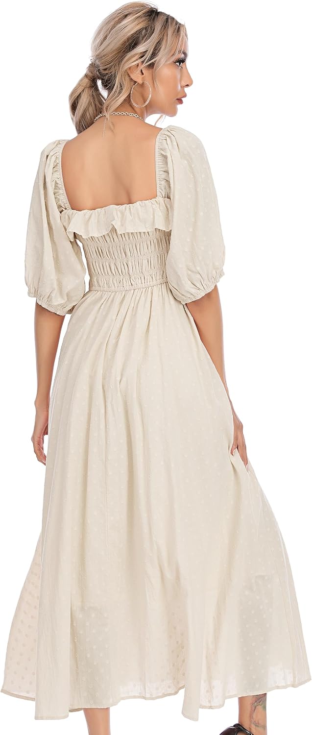 R.Vivimos Women Summer Half Sleeve Cotton Ruffled Vintage Elegant Backless A Line Flowy Long Dresses - Image 5