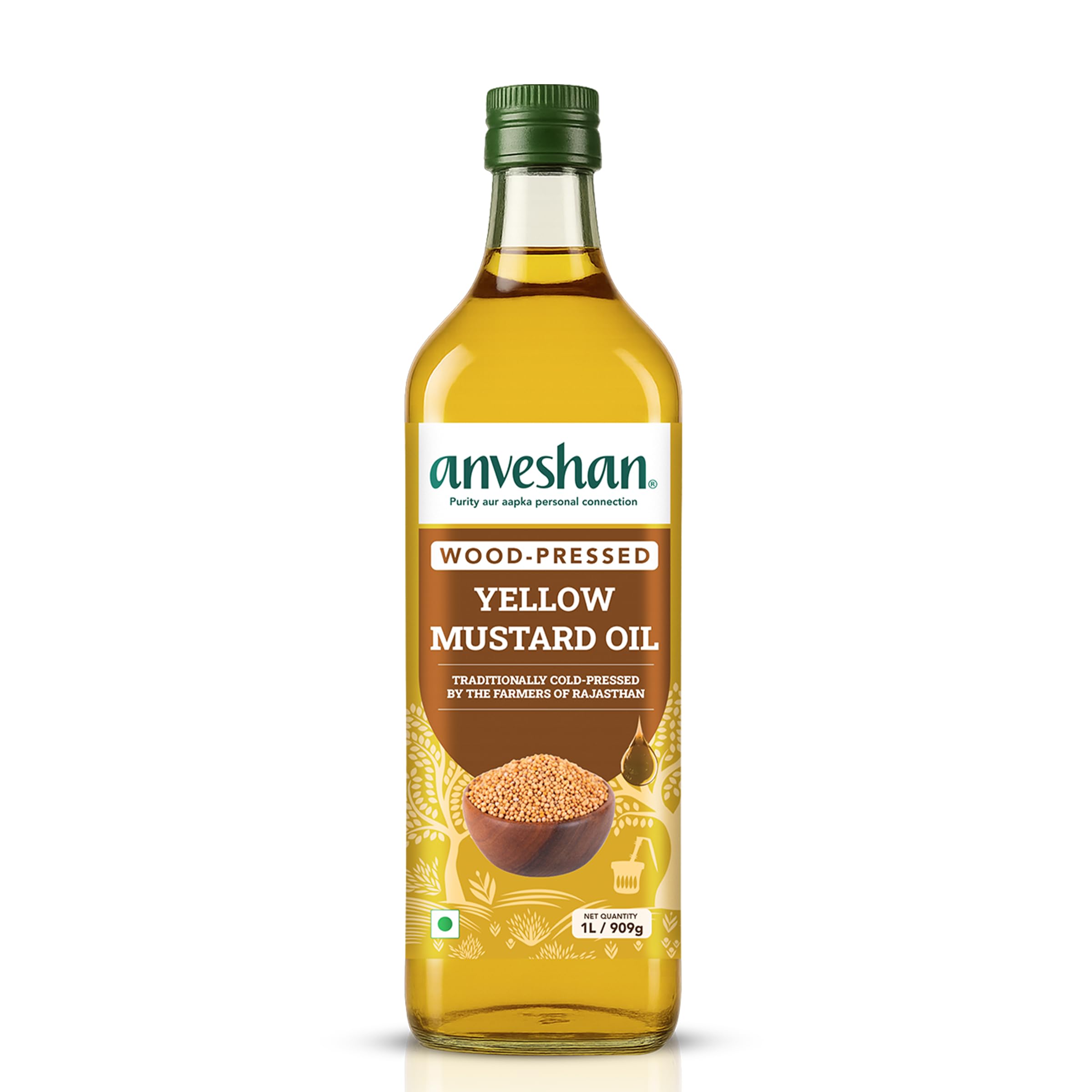 Anveshan Wood Cold Pressed Yellow Mustard Oil-1 Litre | Plastic Bottle | Kolhu/Kacchi Ghani/Chekku | Natural | Chemical-Free | Cold Pressed Yellow Mustard Oil For Cooking