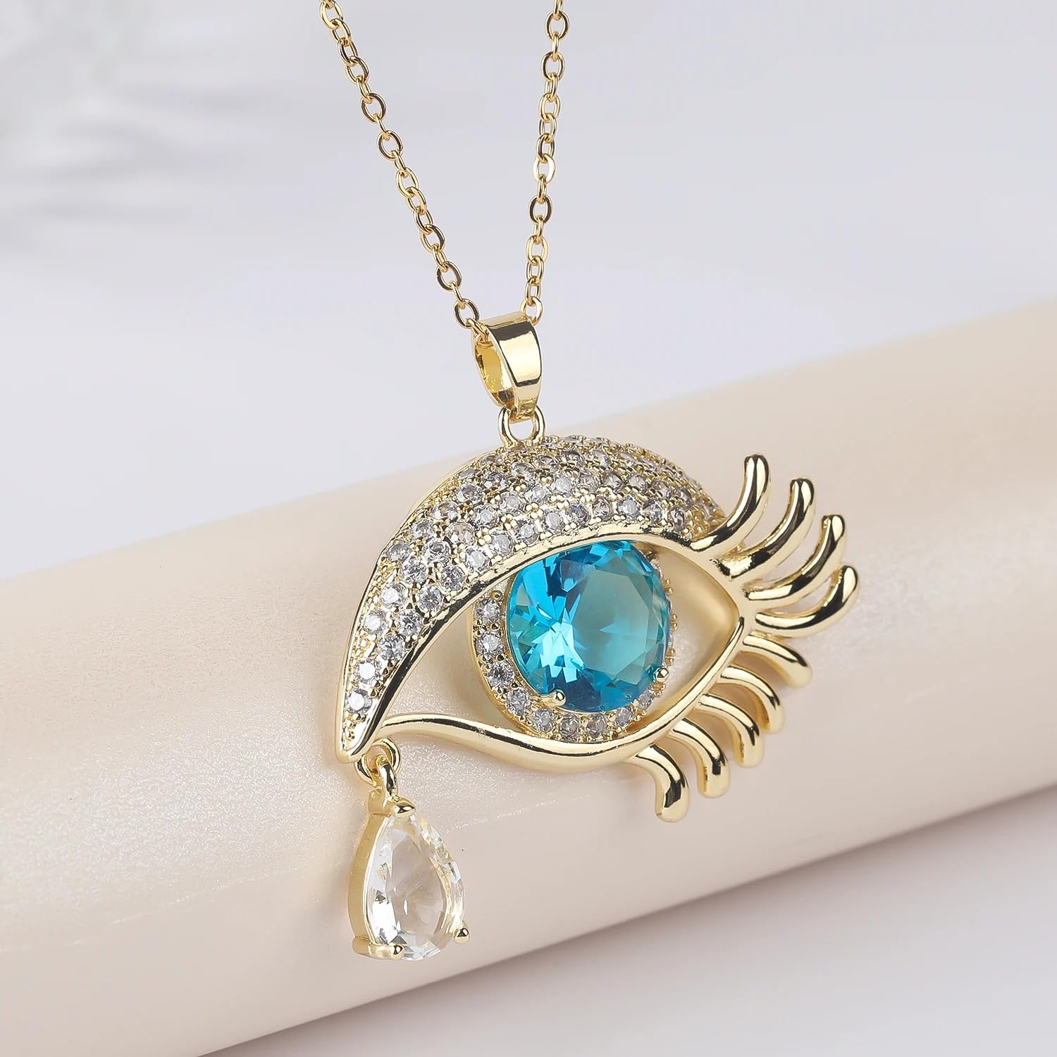 Collar de Mal de Ojo Lleno de Oro de 14 Quilates para Mujeres y Hombres, Collares de Cristal Grandes de 8 Colores O Cadena turca de la Suerte, Globo Ocular de en