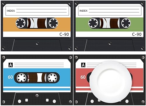 Paquete de 60 manteles individuales de papel desechables de 16 x 11 pulgadas, 70, 80, 90, cassette, hip hop, manteles individuales de papel para