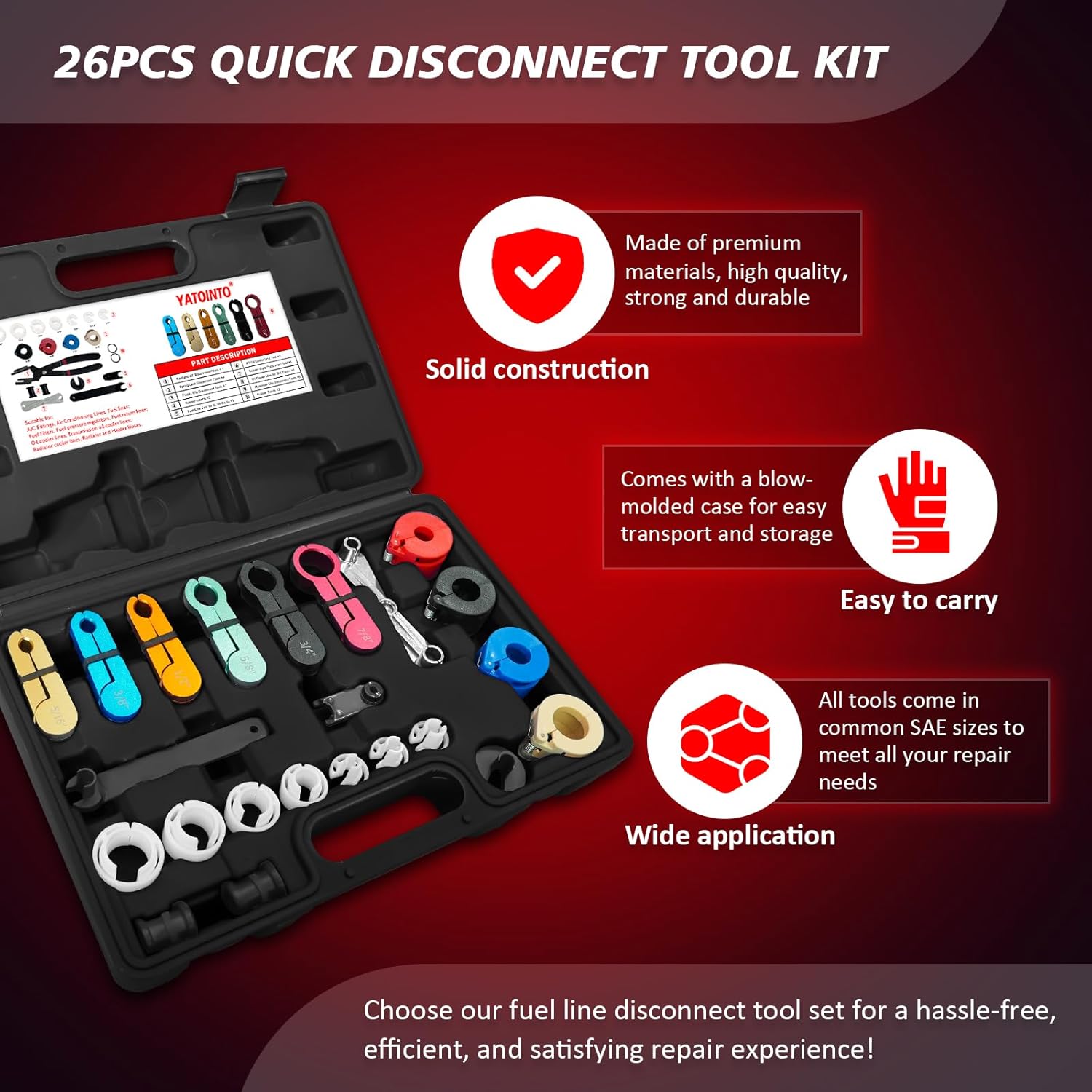 26pc Master Quick Disconnect Tool Kit with Fuel and AC Disconnect Pliers,Fuel Line Disconnect Tool Set,Fuel Line Removal Tools for GM Trucks,Ford, Air Line,A/C Fuel&Transmission Systems