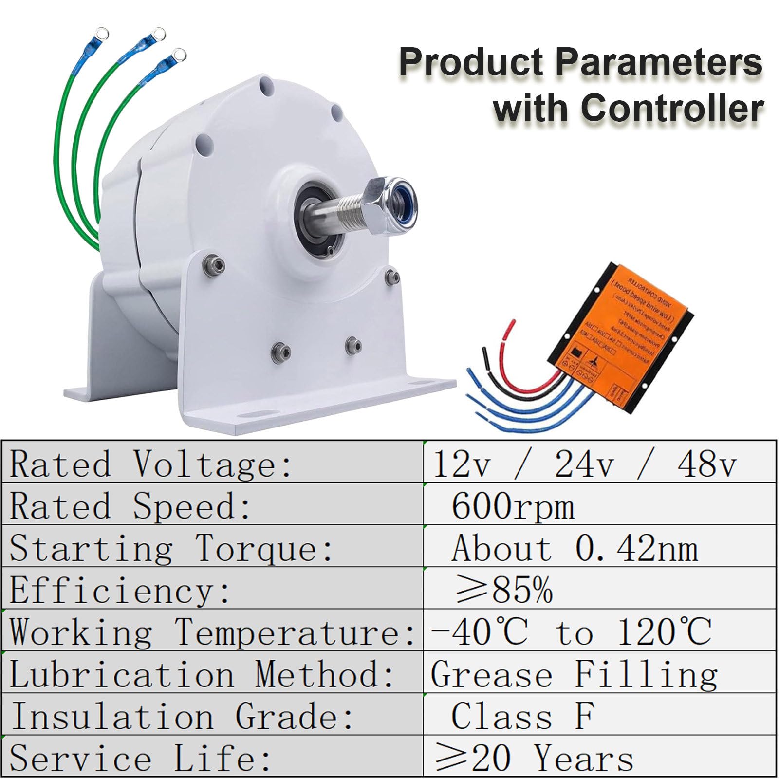 Generatori con Alternatore Ca a Basso Numero di Giri da 12000 W con Base per Turbine Eoliche, Generatore Trifase a Basso Numero di Giri Senza Riduttore 12v (con Base) 48V