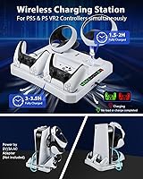 Vista 2 de Estación de carga PS VR2 PS-5 con ventilador de refrigeración, organizador de accesorios para PS5 VR 2 controladores, soporte de carga 3 en 1