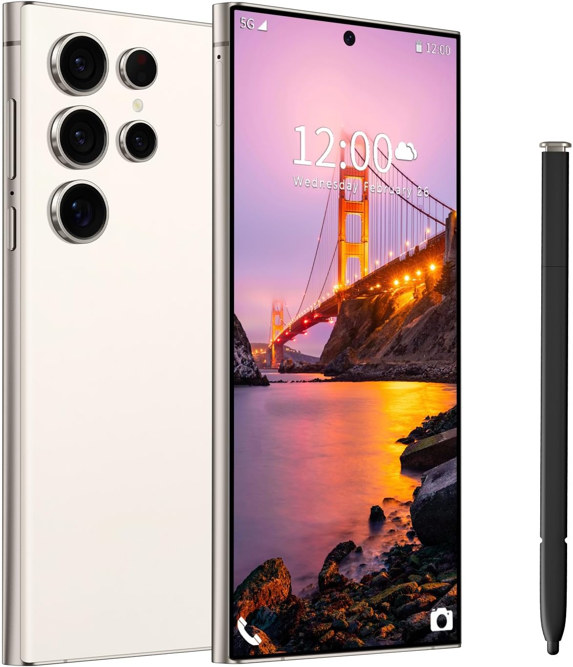 I24 Ultra Unlocked Phone,Built in Pen The Phone,Smartphone Battery 6800mAh 6.8″ HD Screen,Android 14 16+512GB with 128GB Memory Card Cell Phone,5G/Face ID/Fingerprint Lock/GPS (White, 16+512GB)