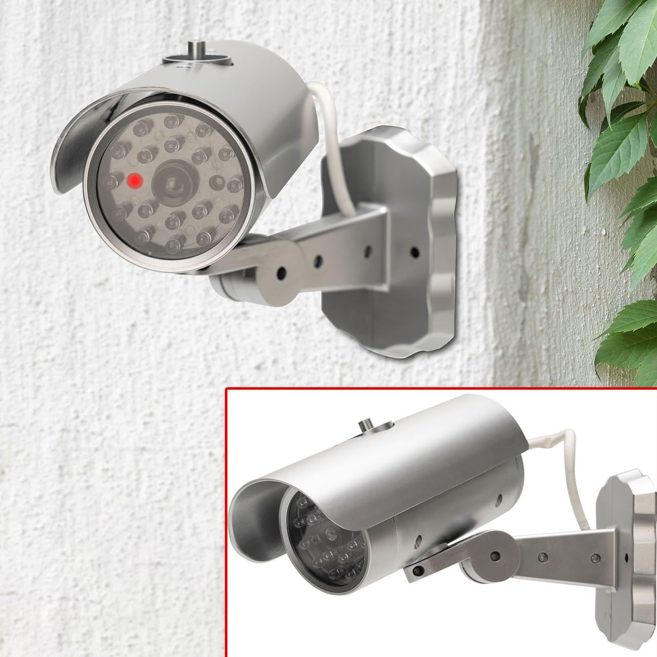 4er Set Überwachungskamera Attrappe mit Bewegungssensor und rotem Blinklicht, Batteriebetrieb, Sicherheits-Dummy Kamera in realistischem Design