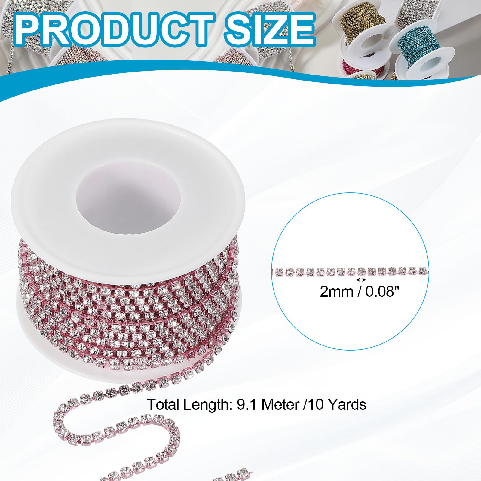 PATIKIL Catena con strass da 9,1 m, 1 rotolo da 3 mm, con strass di cristallo, per lavori fai da te, base rosa chiaro