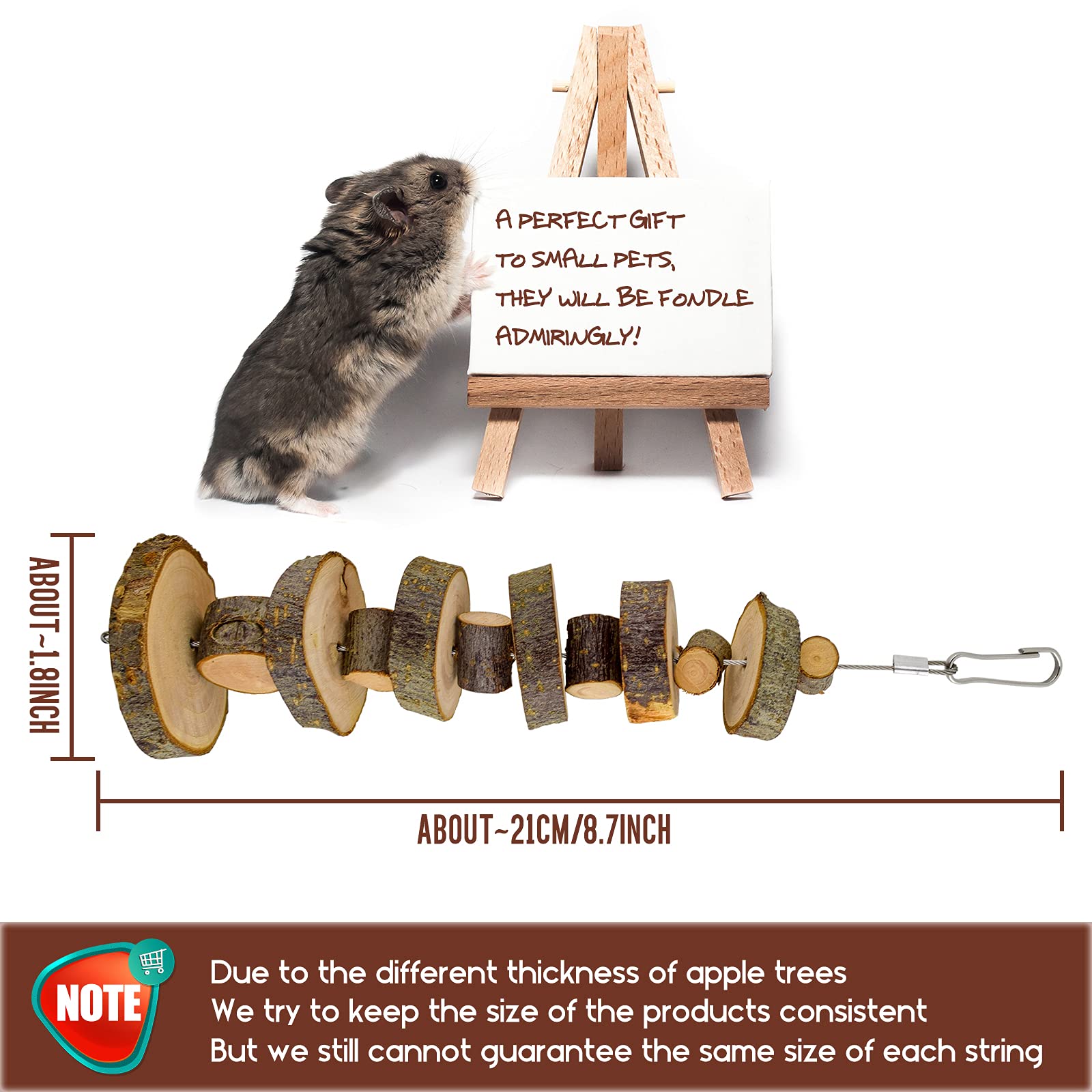 JINGLAN Juguetes masticables de Madera de Manzana orgánica, Paquete de 2 pequeños bocadillos de Animales Juguetes adecuados para Conejos, Chinchilla, cobayas, hámsters Dientes molienda