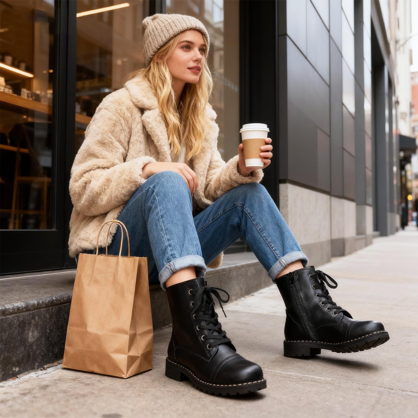 Putu Buty Damskie Buty Na Zamek Błyskawiczny Sznurowane Modne Buty Damskie Antypoślizgowe Do Codziennego Miejskiego Noszenia 36-41