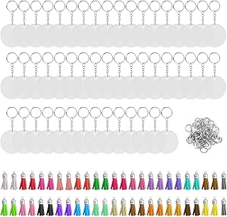 Wodasi Llave Cadena DIY Accesorios, 200 Piezas Llaveros Acrilicos Transparentes Redondos Kit con Anillos Llavero Borla Colgante Anillos de Salto para Proyectos y Manualidades Bricolaje
