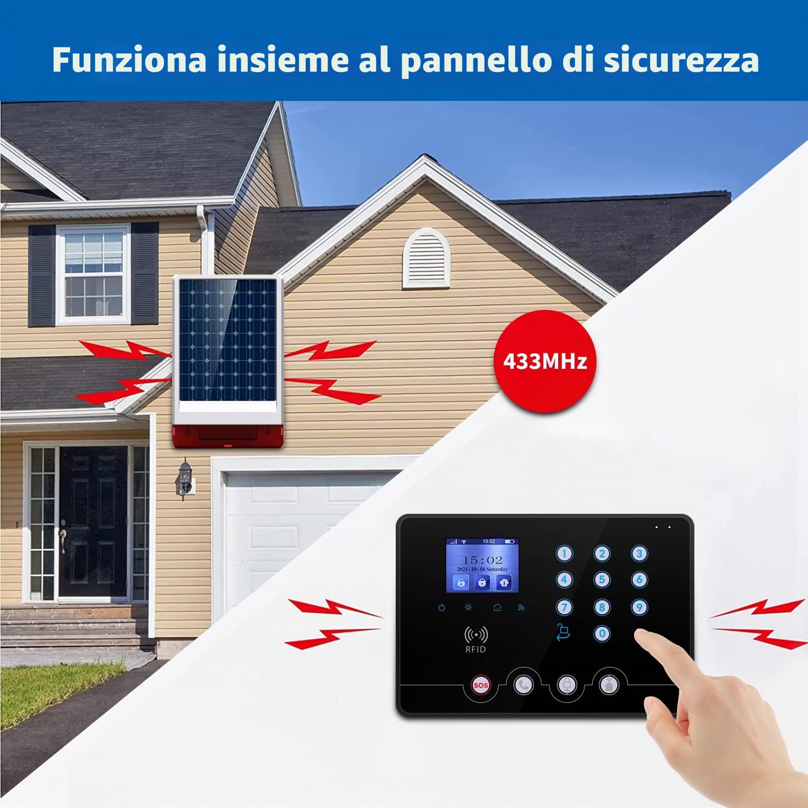 Wolf Guard italiano WiFi 4G kit sistema di allarme di sicurezza domestica senza fili W4Q-W06 in italiano, Tuya Smartlife APP Alexa, con sirena solare, sensori di porta, rilevatore di movimento