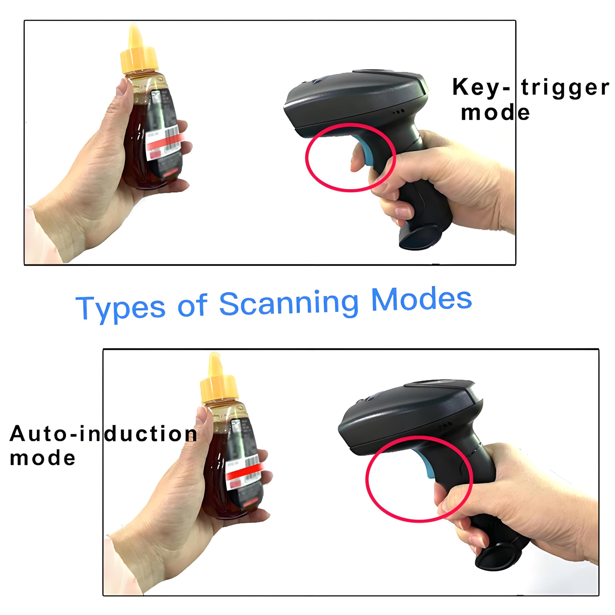 Escáner de código QR, escáner de código de barras de mano inalámbrico 1D 2D compatible con escaneo de pantalla, lector de detección automática para POS, almacén, supermercado, tienda