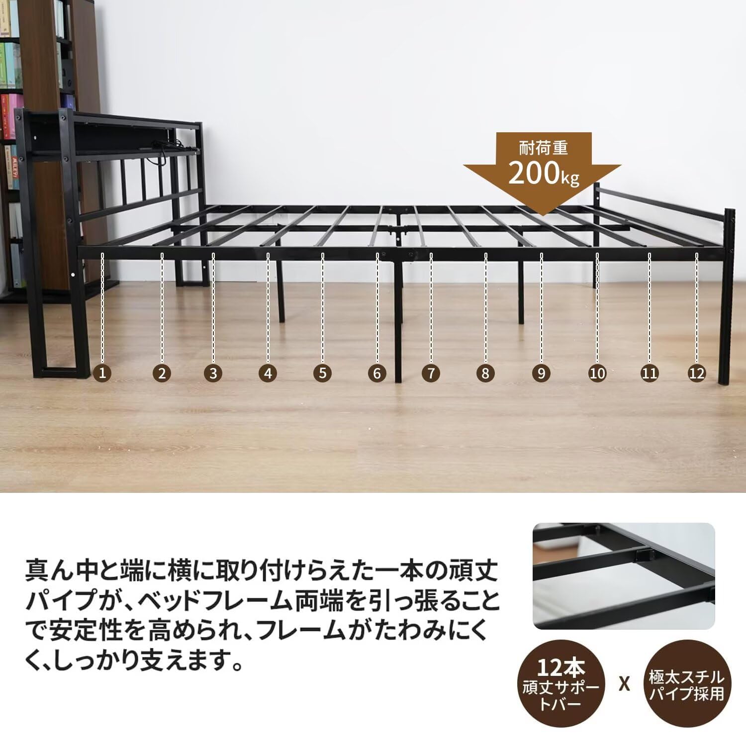 Amazon｜ベッドフレーム ベッド シングル パイプベッド 宮棚 2口