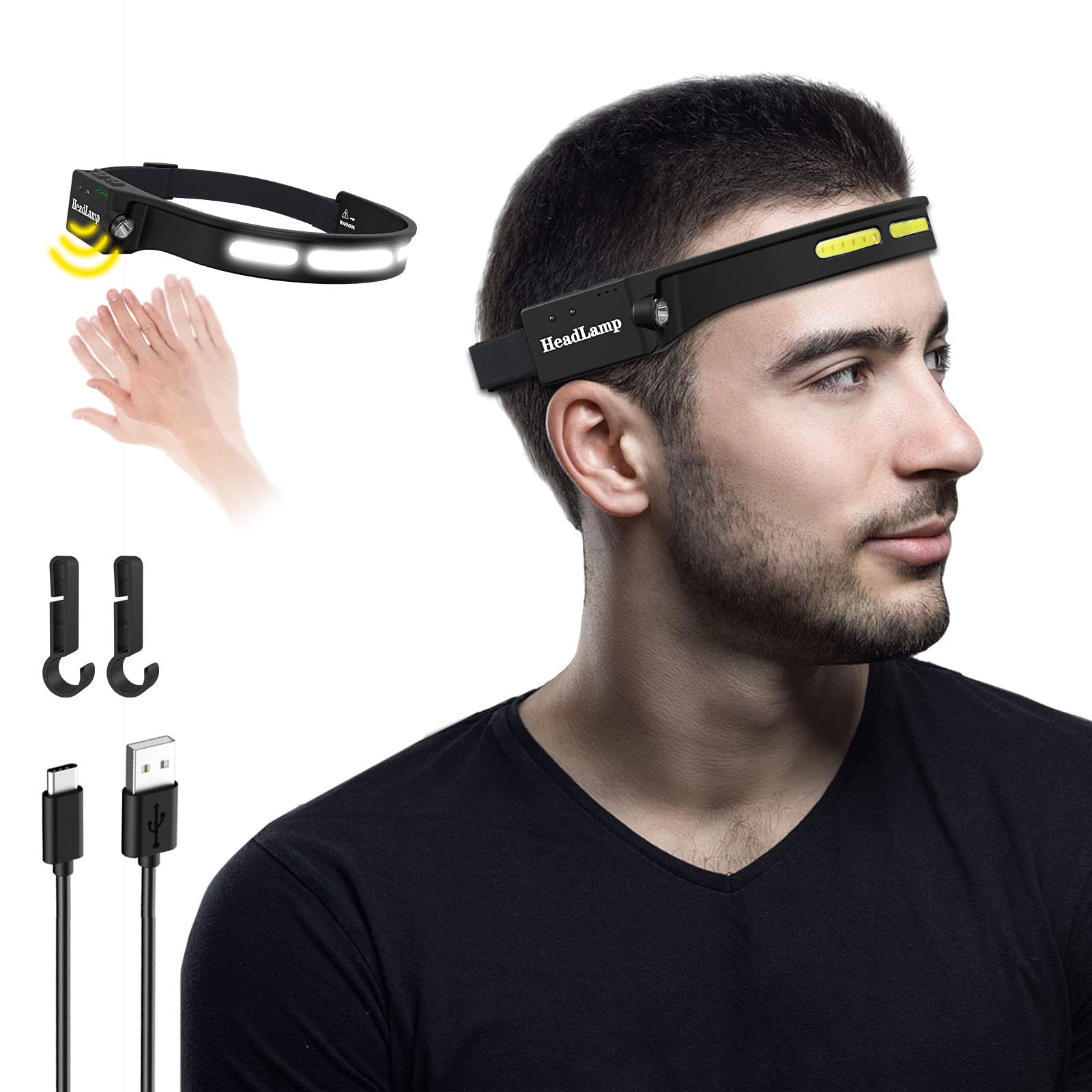 LED Headlamp Rechargeable, Head Lamps Outdoor Led Rechargeable, 1200mAh Bright Lightweight Waterproof Wide Beam Headlamp Flashlight with Motion Sensor, Headlights for Running Hiking Camping Fishing-picture-12