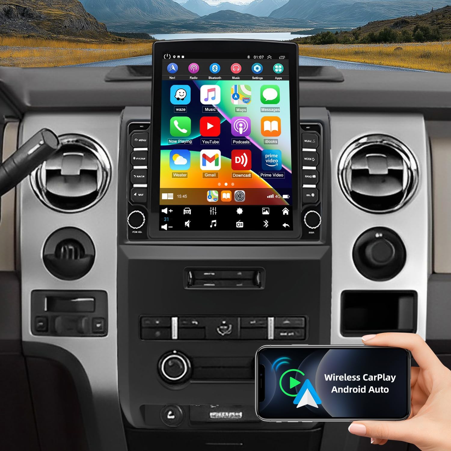 9.7'' Vertical Stereo Radio Upgrade for Ford F150 F-150 2009 2010 2011 2012 2013 2014,4G+64G Double Din Touchscreen Radio Receiver with Carplay&Android Auto,WiFi GPS Bluetooth FM SWC Backup Camera