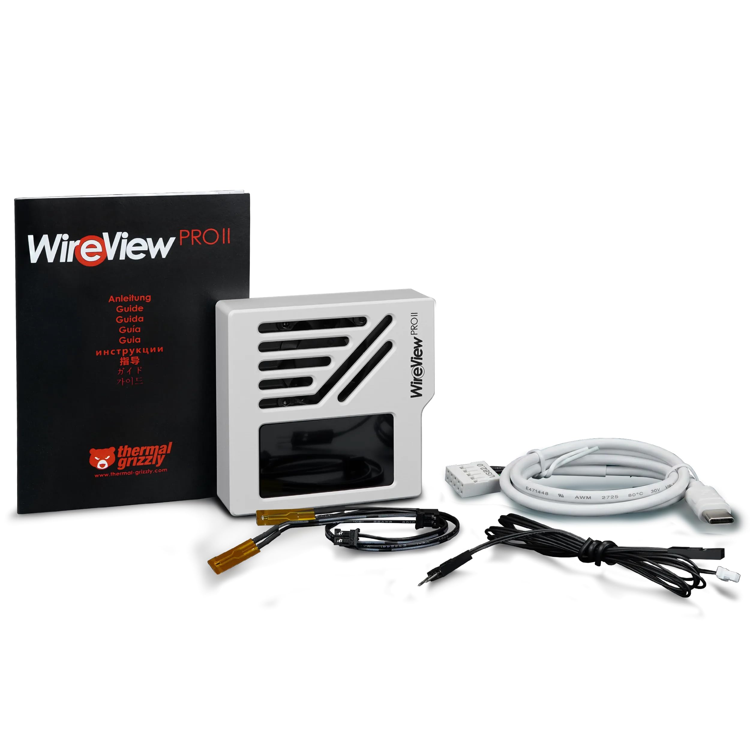 Thermal Grizzly WireView Pro II GPU - Dispositivo di monitoraggio GPU per schede grafiche 12V-2x6 e 12VHPWR con monitoraggio corrente per pin, display TFT-IPS e instradamento dei cavi a 90 gradi