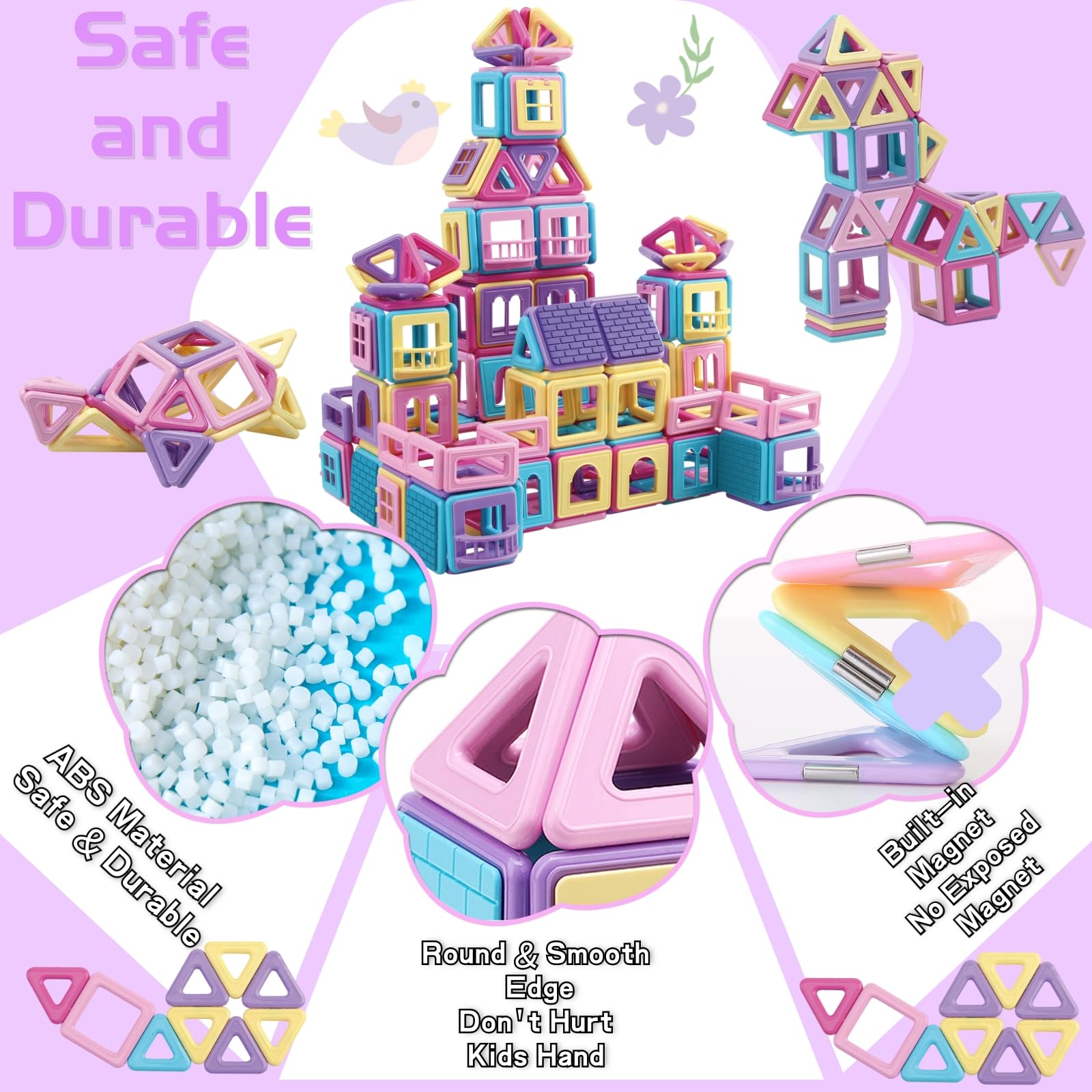 ASOK Magnetic Building Block 155pcs Educational Magnet Tiles Creative Learning and Development Macaron Color Toys Set for 3 4 5 6 7 8 Years Old Boys Girls Kids - Image 2
