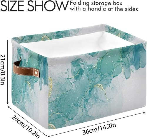 Miniatura 4 de ALAZA Cesta de almacenamiento de mármol verde azulado turquesa menta para estantes para organizar el armario, estante del cuarto del bebé, juguetes