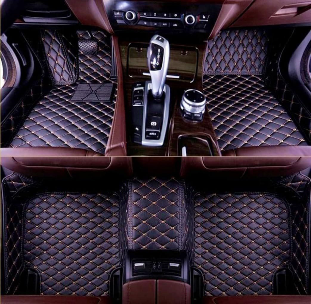 Customize All-Weather Protection Luxury Leather Floor Mats for 99.99% Cars, SUVs, and Trucks According to Automotive Model 2002-2024 (Black red 2)