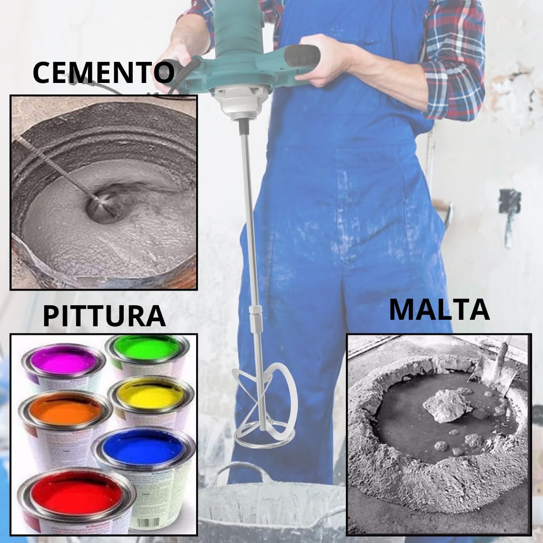 Miscelatore per Malta e Cemento con 6 Velocità, Agitatore Mescolatore Professionale con Attacco M14 per Malta, Colla, Pittura - DE ROSA SHOP