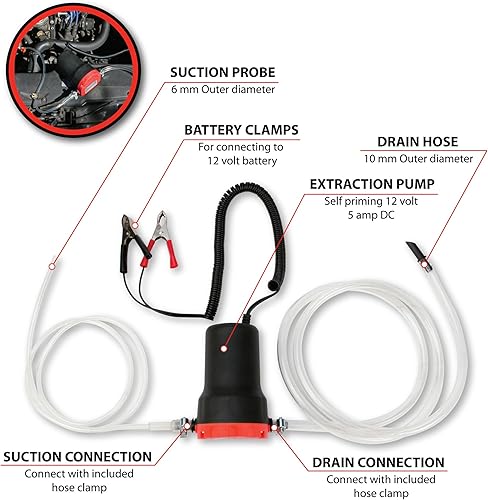Miniatura 2 de Performance Tool W54170 Extractor de bomba de cambio de aceite 12 V 80 W, bomba de transferencia de fluido diésel, cambiador rápido de aceite para