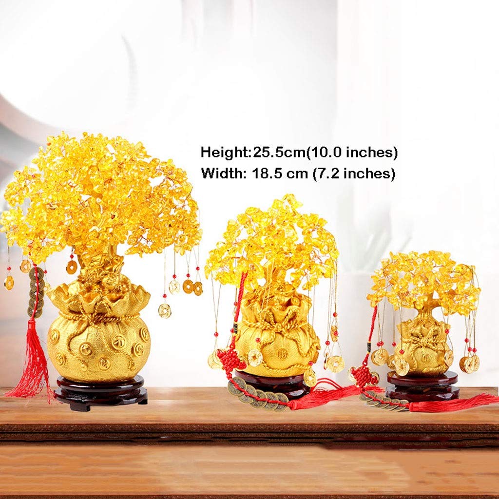 シトリンクォーツクリスタルマネーツリー、風水盆栽、デスクや棚の