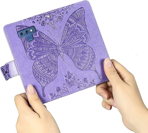 Miniatura 6 de MEUPZZK Funda tipo cartera para Samsung Galaxy Note 9, piel sintética con diseño de flor de mariposa en relieve, función atril, ranuras para