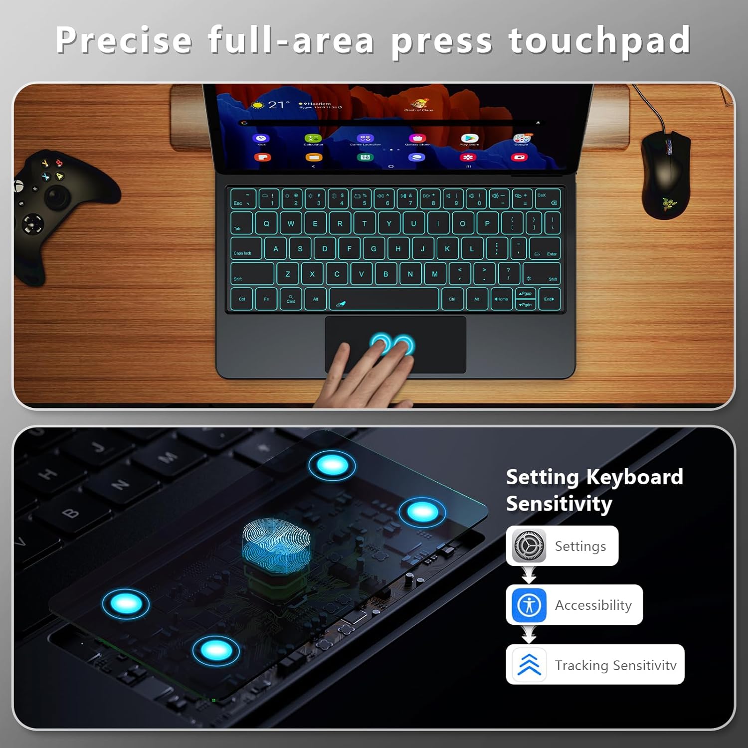 Keyboard Case for Samsung Galaxy Tab S10 Lite/S10/S9 FE 10.9'' and S11/S9/S8/S7 11" Magnetic Keyboard Floating Cantilever Stand with Multi-Touch Trackpad Wireless Backlit with S Pen Holder