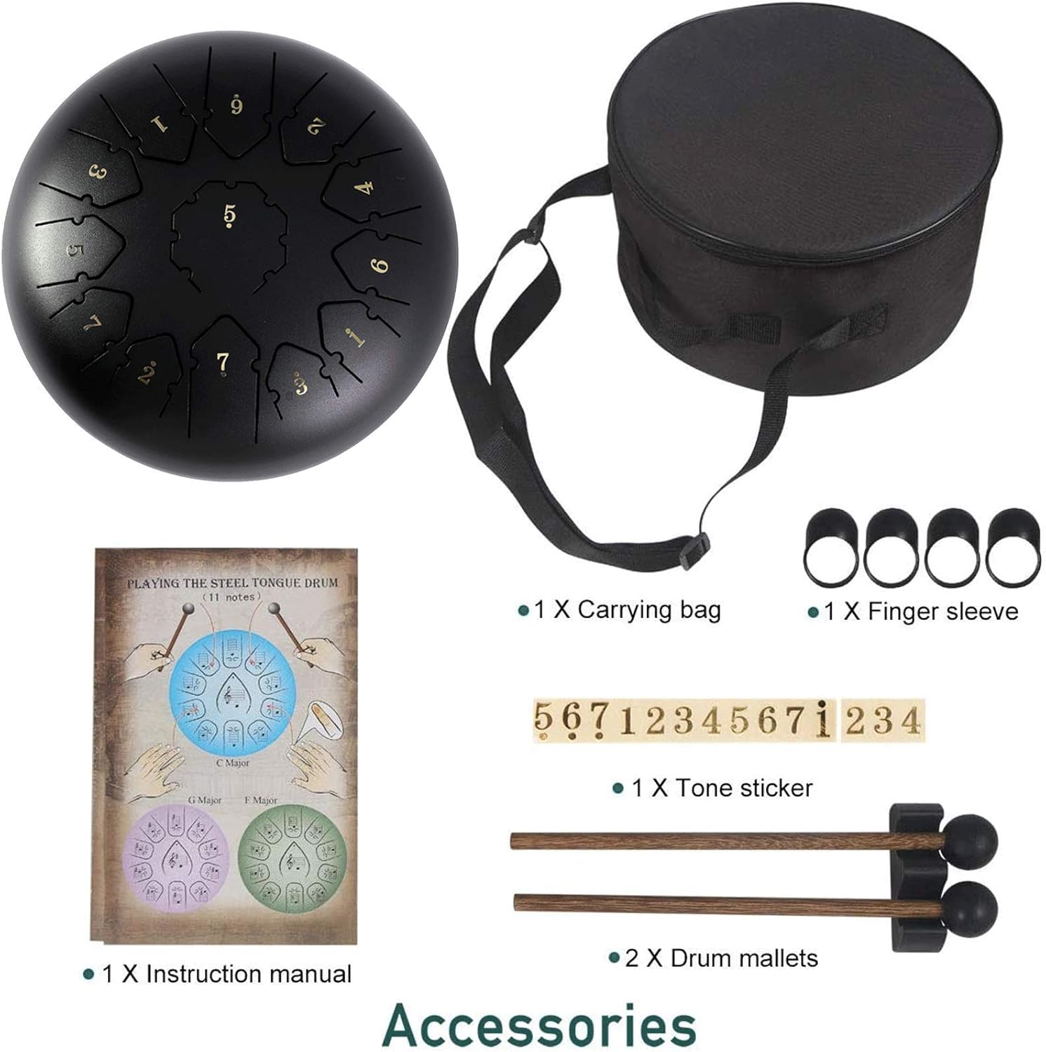 Handpan Tongue Drum 13 Notes 12 Inches Chakra Tank Drum C Major, Steel Percussion Drum Instrument with Padded Travel Bag and Mallets for Musical Education Concert Mind Healing Yoga
