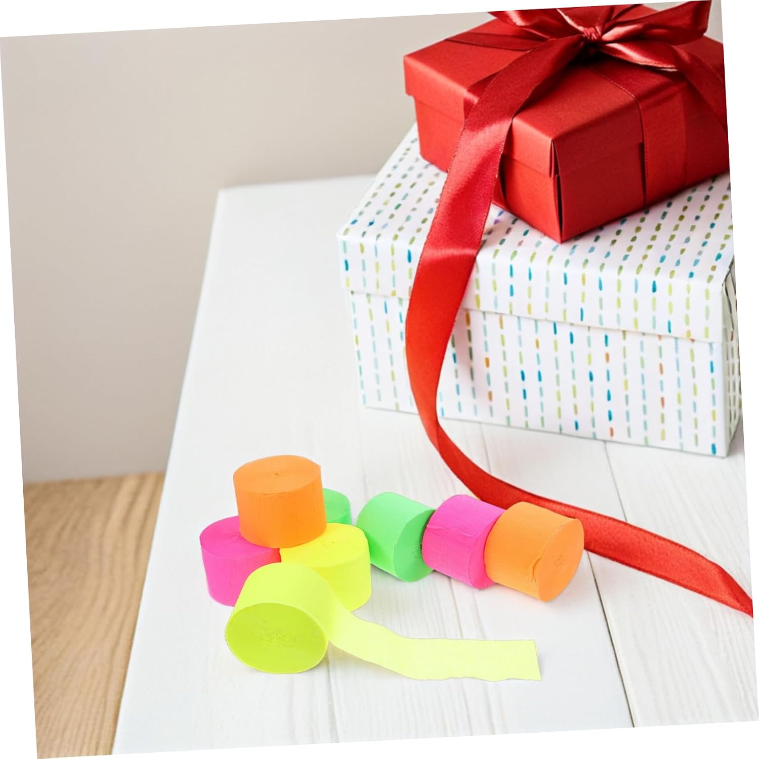Ciieeo 8pcs Fluorescent Crepe Paper Rolls Streamers for Wedding Birthday Holiday Decorations Orange Rolls Easy Cutting Shaping