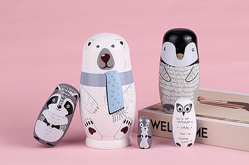 Miniatura 6 de 5 muñecas rusas de anidación hechas a mano, de madera, apilables, muñecas rusas Matryoshka para niños y niñas, regalo de deseos de cumpleaños (osos