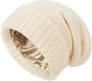 Slouchy Satin Lined Beanie for Women & Men - Hair Protection Winter Hat Fashionable Thick Kint Beanie Silky Skull Cap