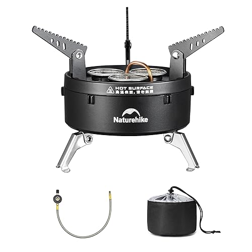 Naturehike Camping Gas Stove for IGT Table, Portable Isobutane Stove with Storage Bag & Foldable Brackets, 3 Burners Camp Stove for Outdoor Car Camping Cooking Tailgating