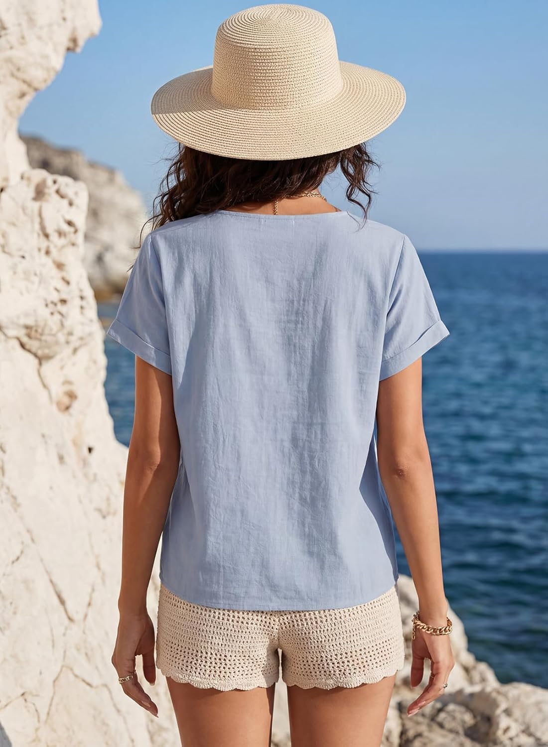 EVALESS Womens Tops Summer Trendy Dressy Casual Boho V Neck Short Sleeve Shirts Work Business Cute Loose Blouses - Image 4