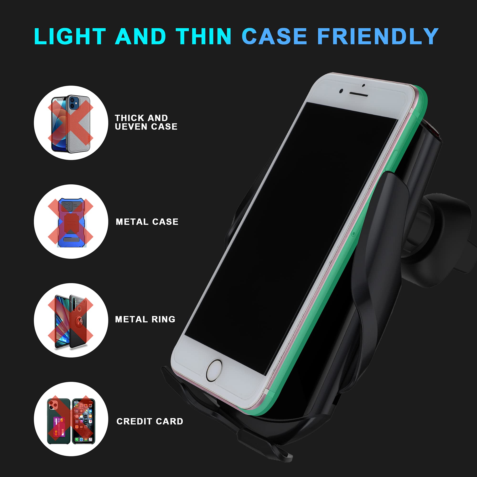 Wireless Car Charger Qi Auto-Clamping Air Vent Dashboard Car Phone Holder 10W/7W Compatible Compatible with iPhone11/11Pro/11ProMax/XSMax/XS/XR/X/8/,Samsung S10/S9/S8/Note10/Note9