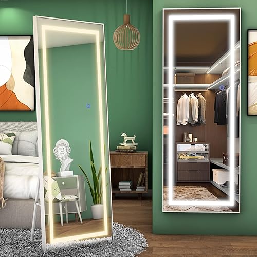 Miniatura 7 de FENNIO Espejo de longitud completa con luces de 64 x 21 pulgadas, espejo LED de cuerpo completo, espejo iluminado de pie, espejo colgante montado en