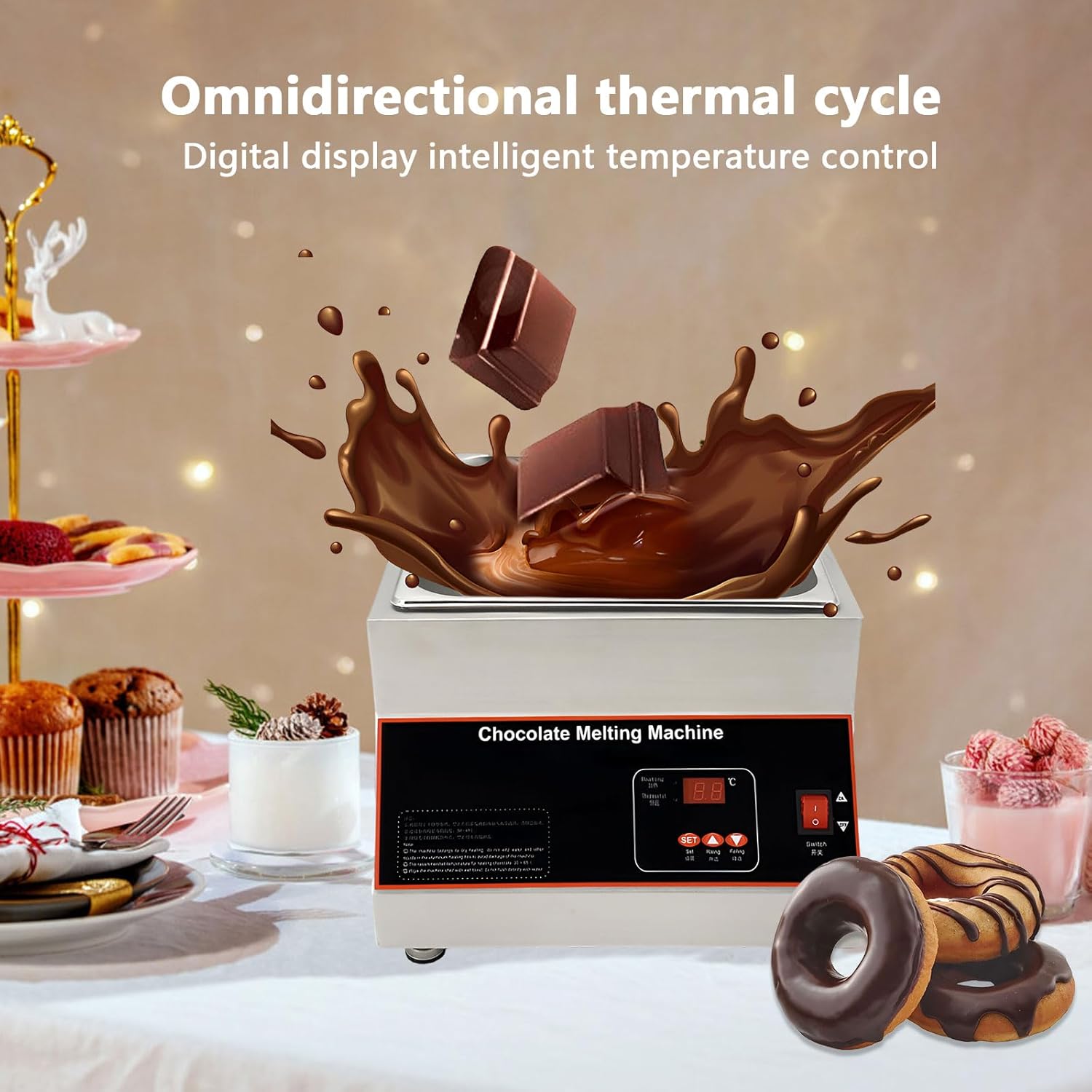 AIZYR Chocolate Melting Pot Chocolate Tempering Machine, Electric Chocolate Melting Warming Fondue Pot Chocolate Warmer for Milk Coffee,4 Tank