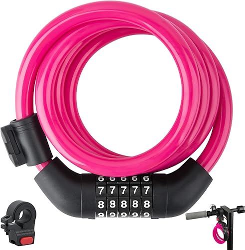 Cerradura de scooter E, bloqueo de bicicleta de 0.472 in de grosor, cable de bloqueo de bicicleta de alta seguridad, bloqueo de combinación de 5