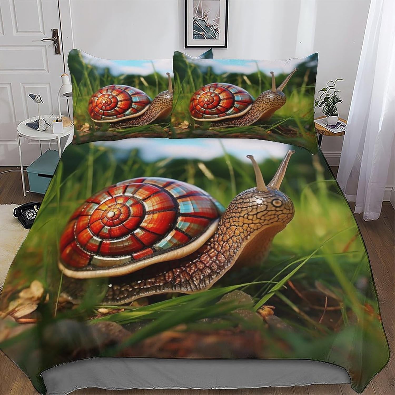 Poszwa na kołdrę 180 Ślimak Poszwa na kołdrę 260x240 Zwierzęcy nadruk 3D Poszewki na kołdrę Miękka mikrofibra Pościel 3-częściowa z zamkiem błyskawicznym i 2 poszewkami na poduszki I-2933
