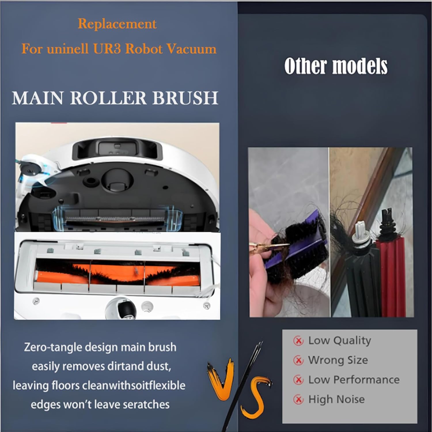 UR3 Replacement Accessories Kit For uninell UR3 Robot Vacuum Cleaner ：14 Pack parts 2 Roller Brush, 2 HEAP, 3 Mop 3 Dust Bags, 4 Side Brushes
