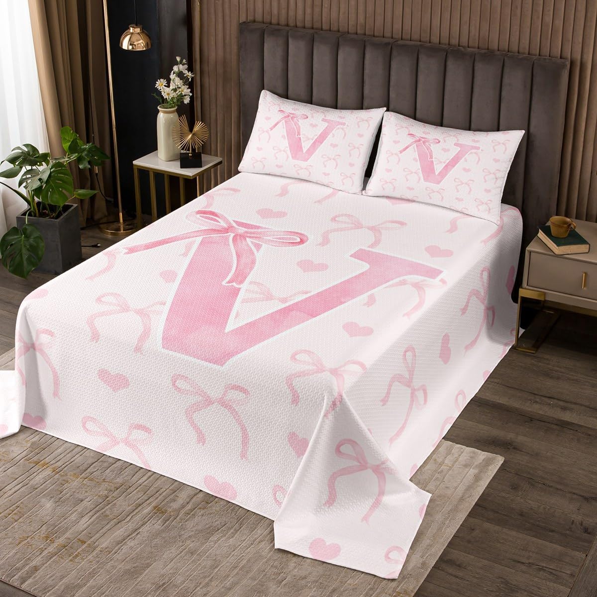 Erosebridal Butterfly Bow Bedspread Queen Size for Women Teen Girls Geometric Lattice Cherry Coverlet Set Cute Bowknot Quilted Coverlet Soft Luxury Fairy Colorful Knot