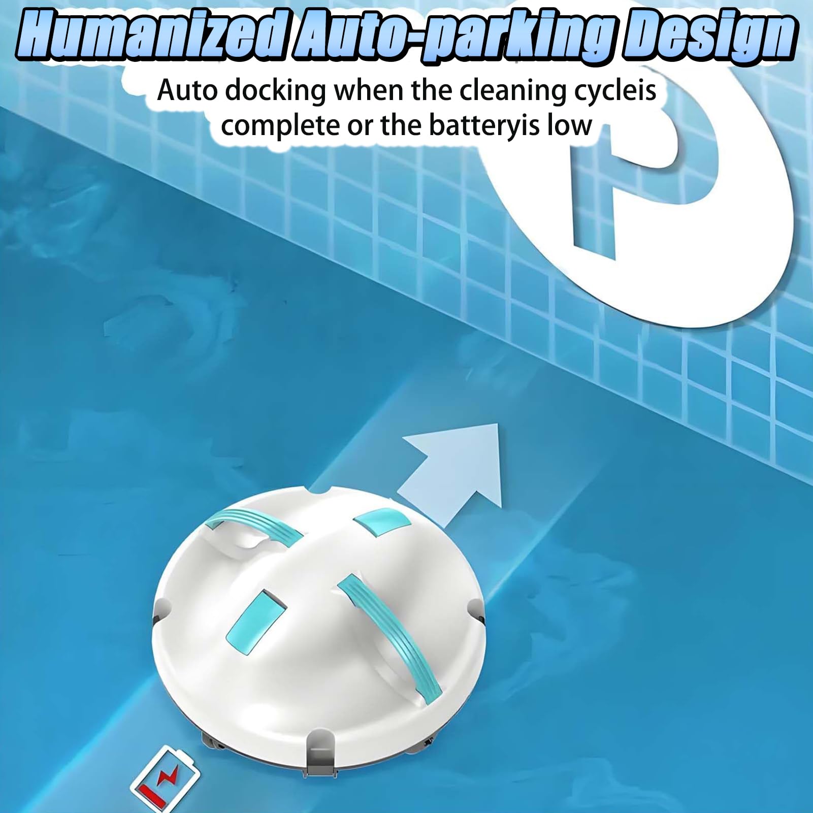 Aspirateur de piscine automatique, robot sans fil avec navigation intelligente et batterie de 5200 mAh, évitement automatique des obstacles, densité de filtre de 180 μm
