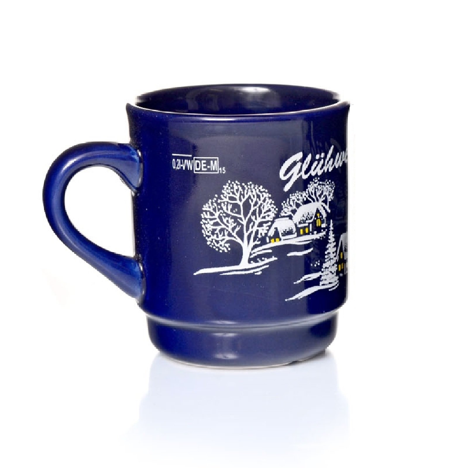 MamboCat Set van 6 donkerblauwe glühwijnlaarzen met handvat, 200 ml gekalibreerd, glühweinbeker met kerstdecoratie en spreuk voor 6 personen, keramische mok voor thee, advocaat