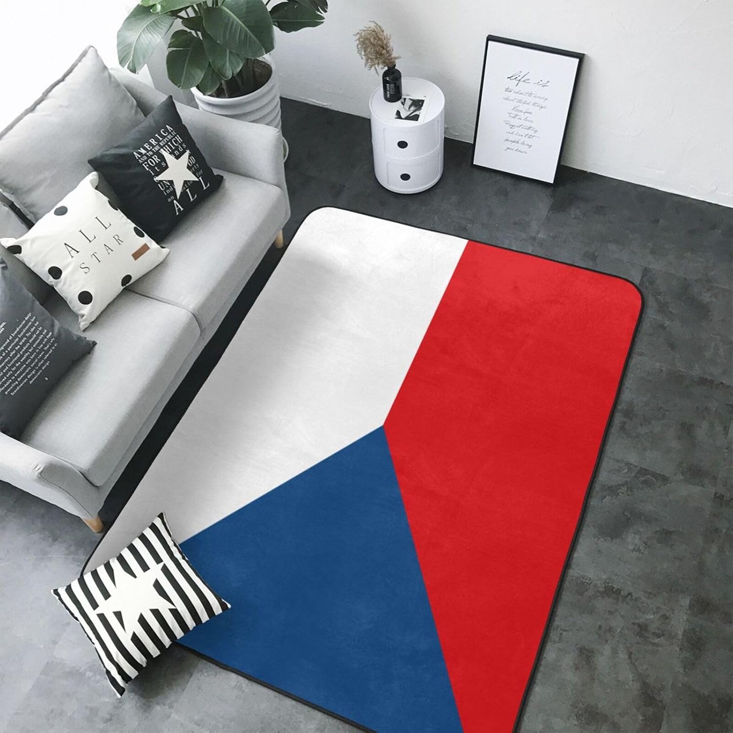 Flag of The Czech Republic Printed Floor mat 80x58 inches, Non-Slip Decorative Carpet for Bedroom and Living Room