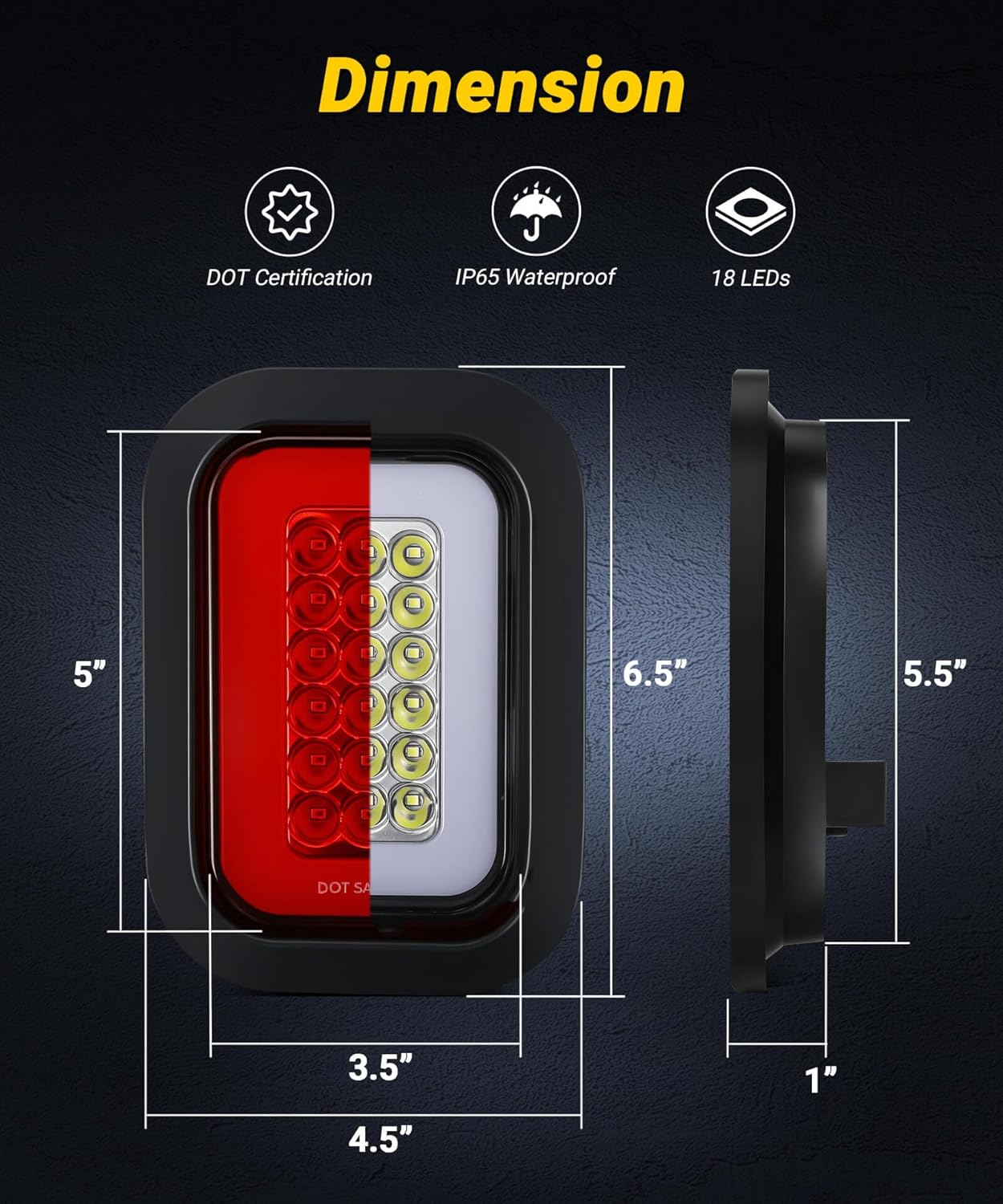 5x3 Rectangle LED Stop Brake Turn Tail Lights Reverse Backup Running Lights Halo LED Flatbed Truck Trailer Hitch Tail Lights w/Rubber Grommet 3 Prong Trailer Wire Pigtails Plug 4Pcs Red & 2Pcs White