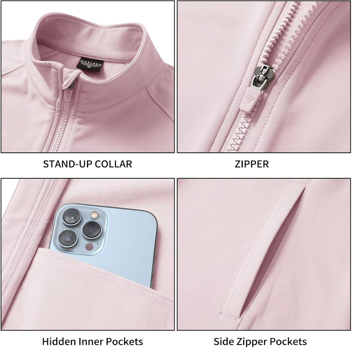 M MAELREG Fleece Lined Jacket Women Mock Neck Performance Water-Resistant Lightweight Stretch Athletic Jackets with Pockets - Image 4