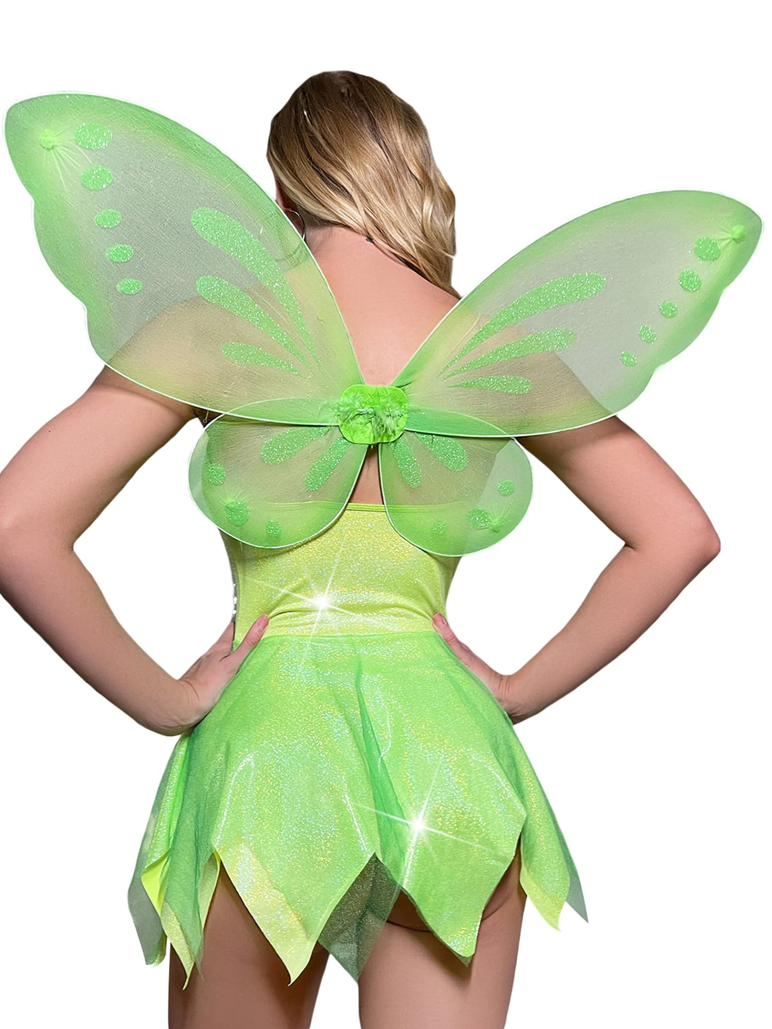 Women Green Elf Slip Dress Sleeveless Cami mini Dress Fairy Cosplay Costume with Butterfly Wings (A-a-Green, M) - Image 4