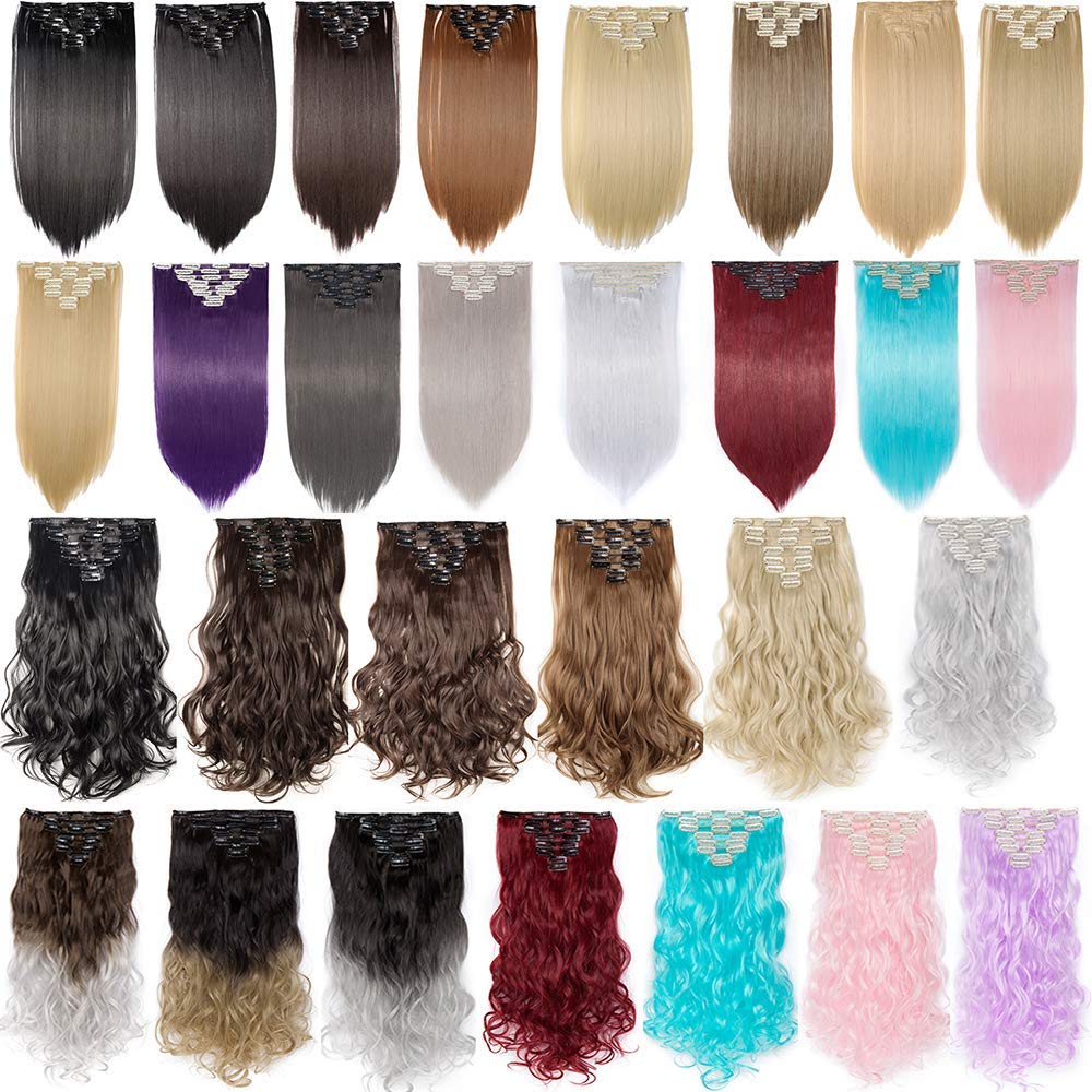 Clip in Full Head Hair Extensions 8 pieces/set Synthetic